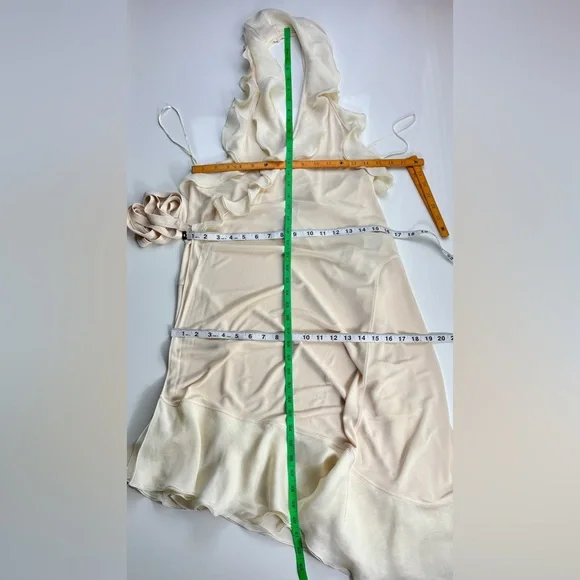 Jean Paul Gaultier Cream Silk & Rayon Backless Ruffle Halter Wrap Dress, Sz L - Picture 14 of 16